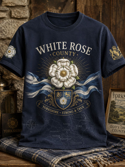 Men's England Yorkshire Day White Roses Art Printed T-shirt