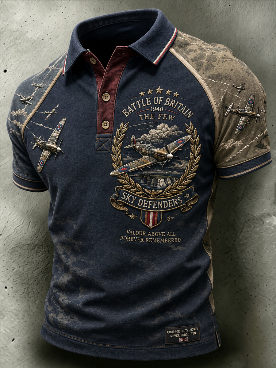 Women's Battle of Britain Printed V-neck off-shoulder short-sleeved T-shirt