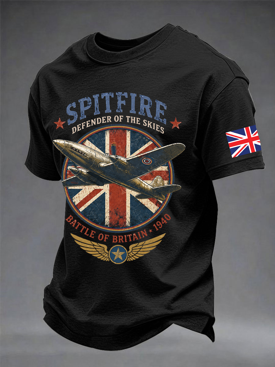 Men's Battle of Britain Printed imitation cotton short-sleeved T-shirt