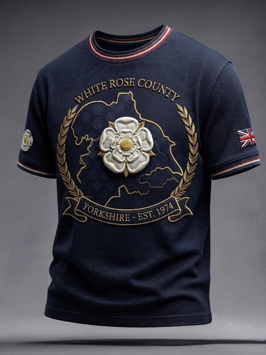 Men's England Yorkshire Day White Roses Art Printed T-shirt