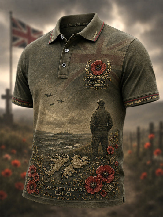 Men's British Veterans Memorial Print Casual Polo