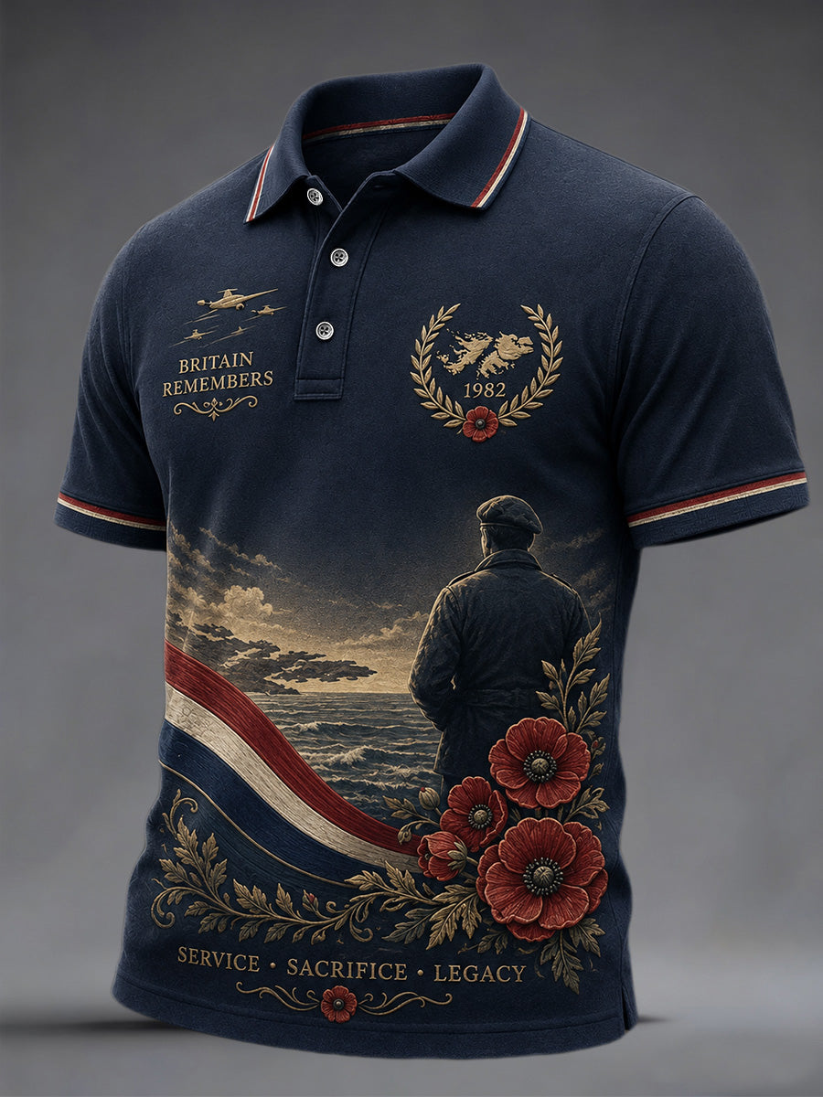 Men's British Veterans Memorial Print Casual Polo