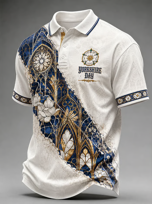 Men's Yorkshire Day White Roses Art Printed polo shirt