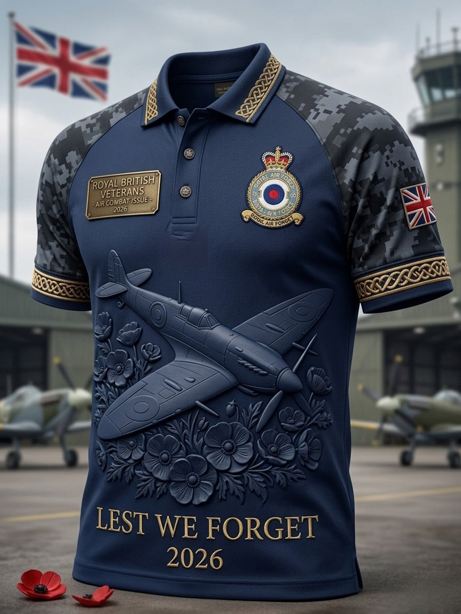 Men's British veteran print polo shirt