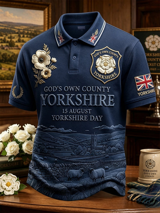 Men's Yorkshire Day White Roses Art Printed Casual Tops