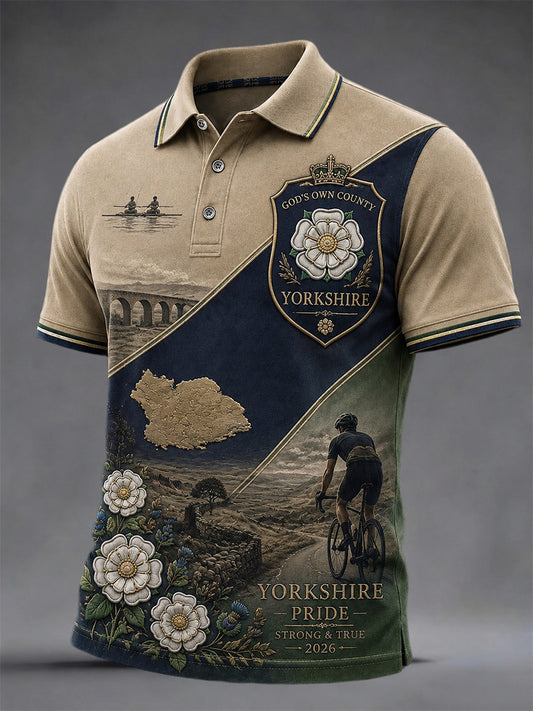 Men's Yorkshire Day White Roses Art Printed Casual Tops