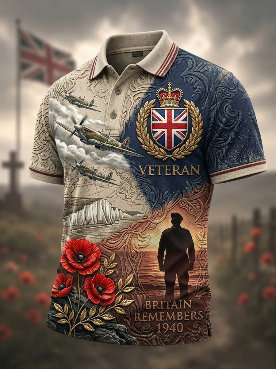 Men's British Veterans Memorial Print Casual Polo
