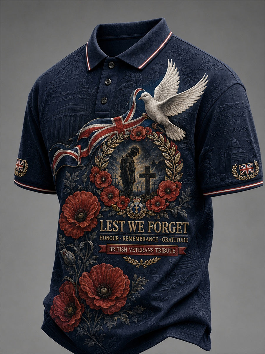 Men's British Veteran Commemorative Print Short-Sleeve Polo Shirt