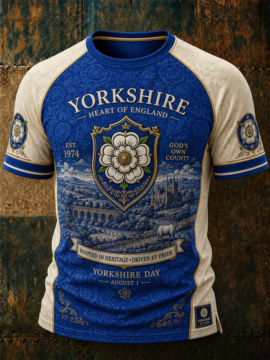 Men's England Yorkshire Day White Roses Art Printed T-shirt