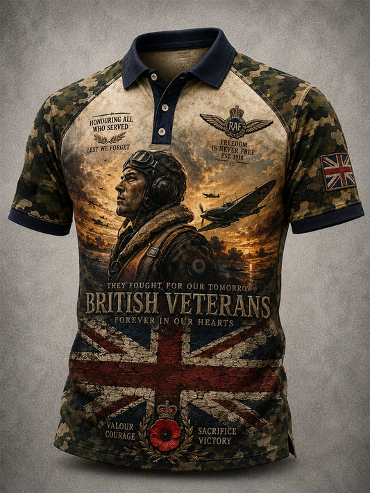 Men's British Veteran Commemorative Print Short-Sleeve Polo Shirt