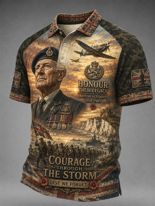Men's British Veteran Commemorative Print Short-Sleeve Polo Shirt