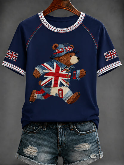 Women's British Style Printed V-neck T-shirt