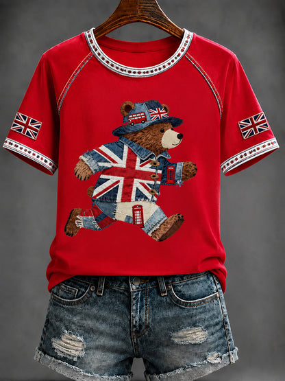 Women's British Style Printed V-neck T-shirt