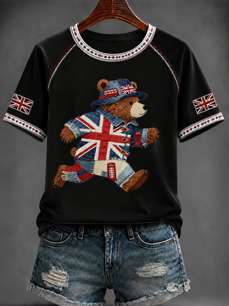 Women's British Style Printed V-neck T-shirt