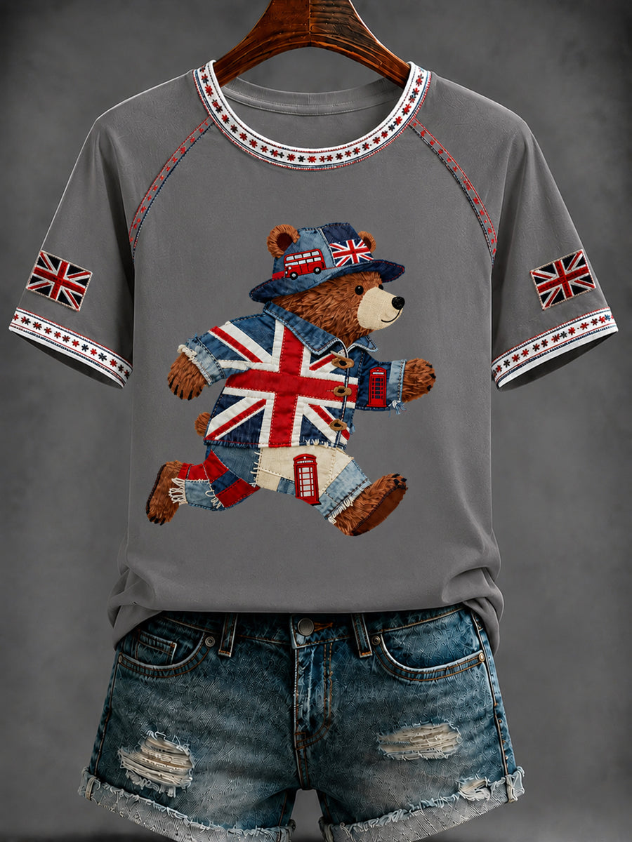 Women's British Style Printed V-neck T-shirt