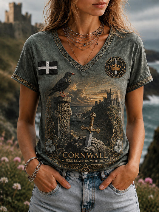 Women's Vintage Cornwall Arthur Legend Print T-Shirt