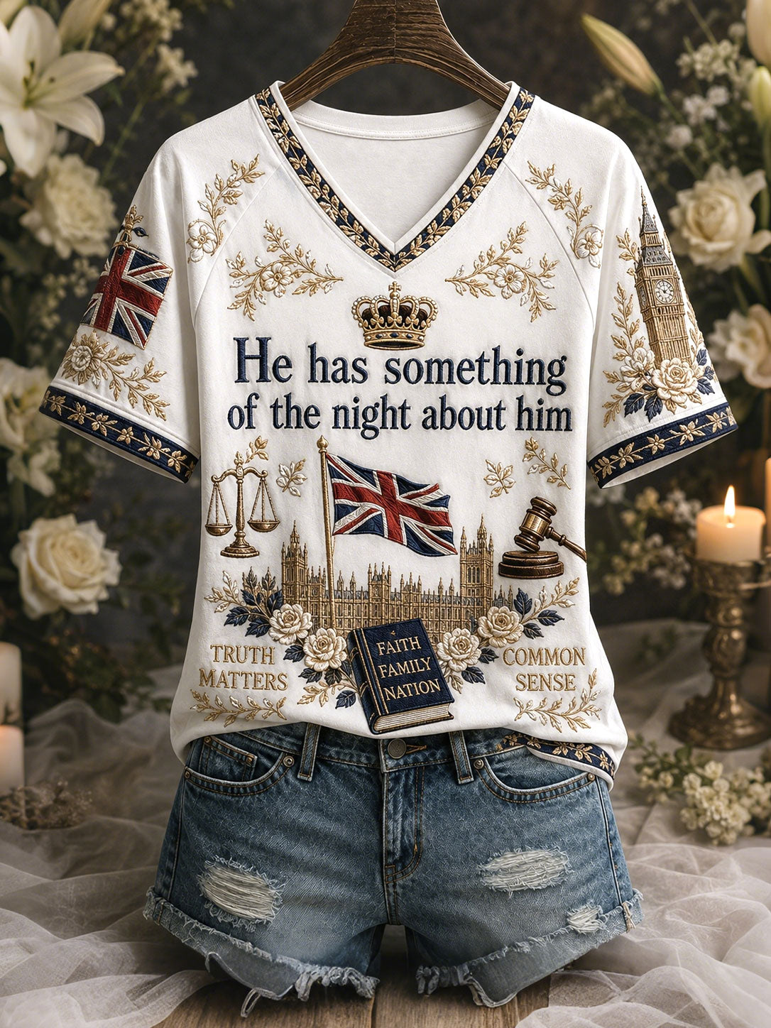 Women's 'He has something of the night about him' V-neck T-shirts
